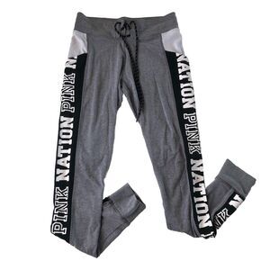 Victoria Secret Pink Nation Jogger Leggings Pockets Tie Waist Gray XS